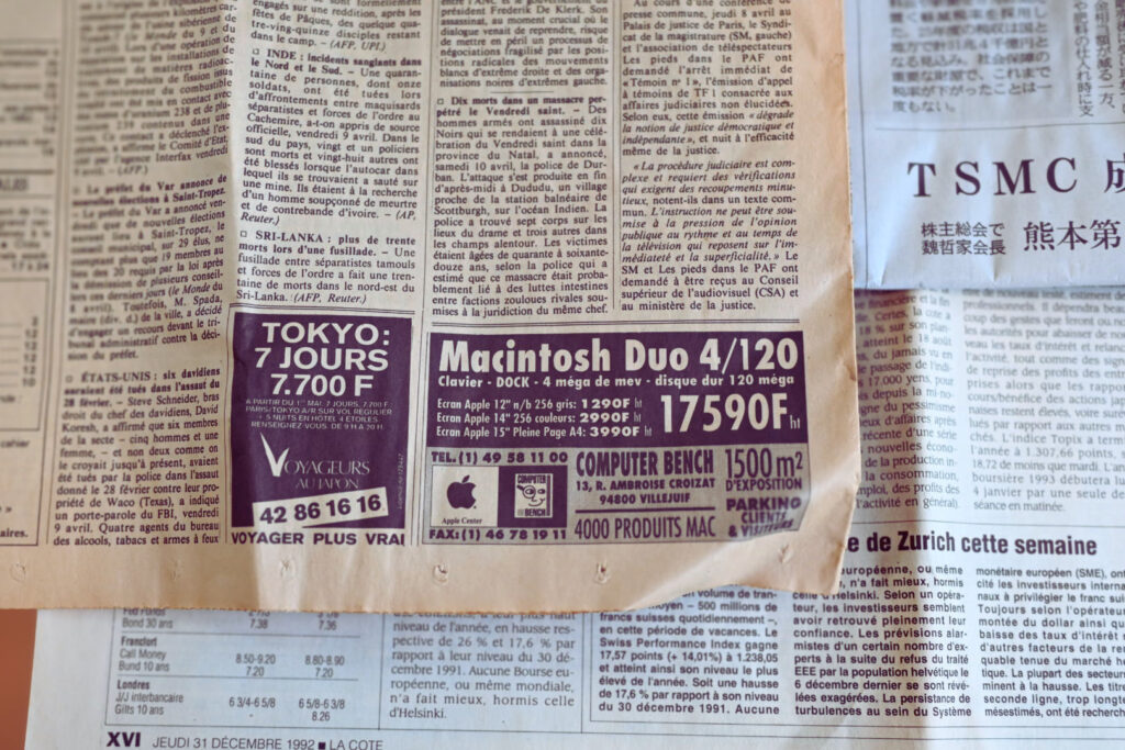 Le Monde 1993年春の新聞の中のMac広告
