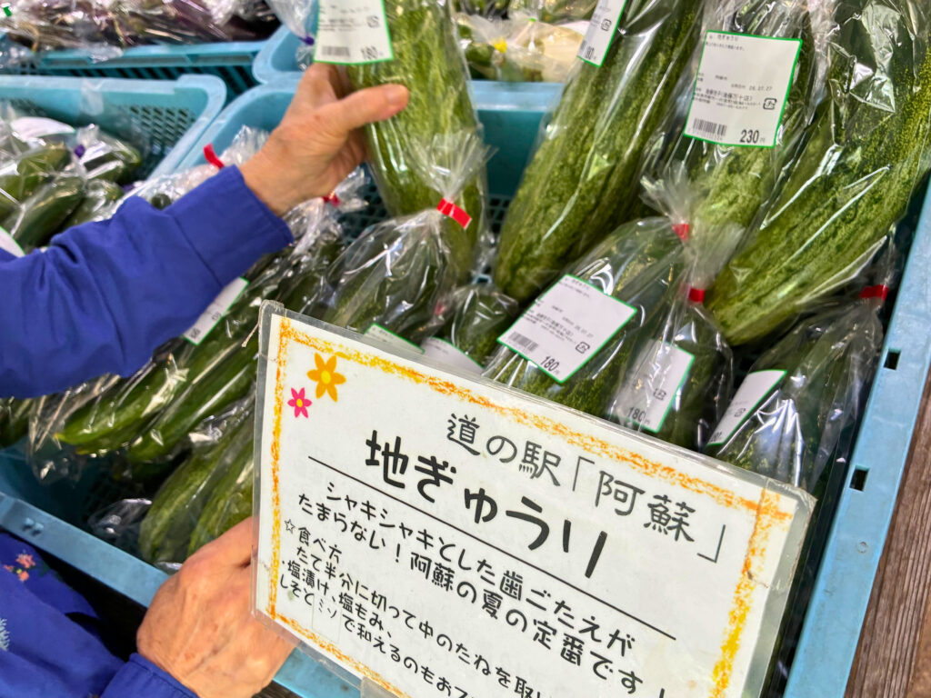 道の駅阿蘇にて、地ぎゅうりを買う